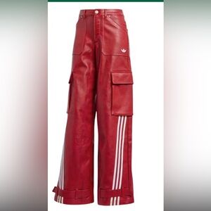 adidas Red Track Pants with White Stripes